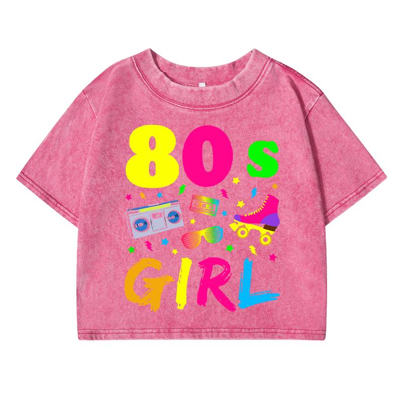 80 S Girl Colorfulprinting Female Washed Short Tshirt Breathable Summer T Shirt Midriff-Baring Distress Tops
