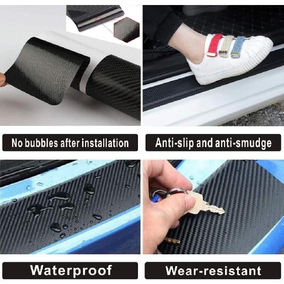 MAXMILO 4Pcs Car Door Sill Protector Reflective 4D Carbon Fiber Leather Sticker Decoration Door Entry Guard Accessories Compatible with Colo4x4rado