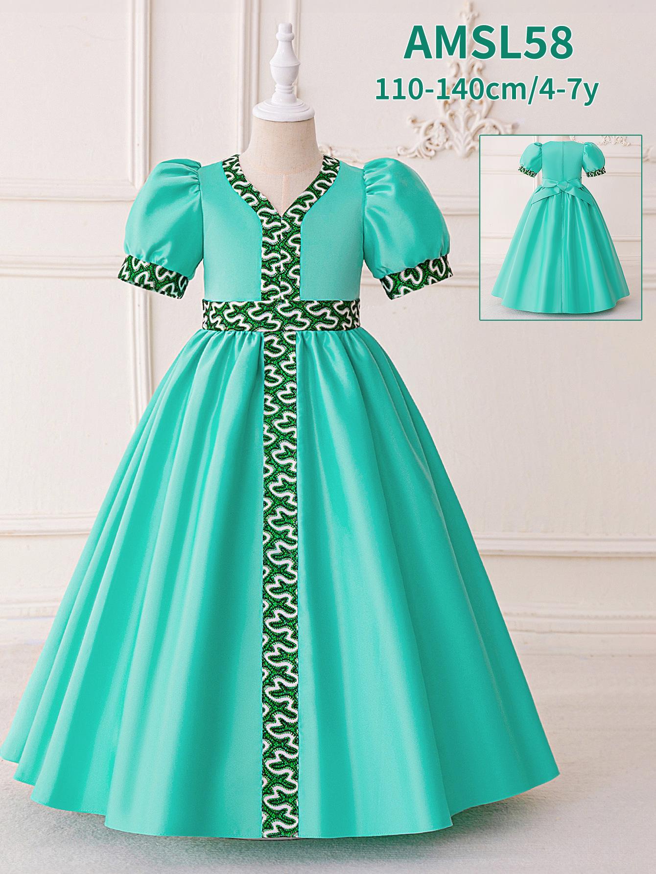 

Ближневосточное атласное бальное платье - Зеленое вечернее платье с рукавами-пузырями для фестивалей и выступлений 120cm