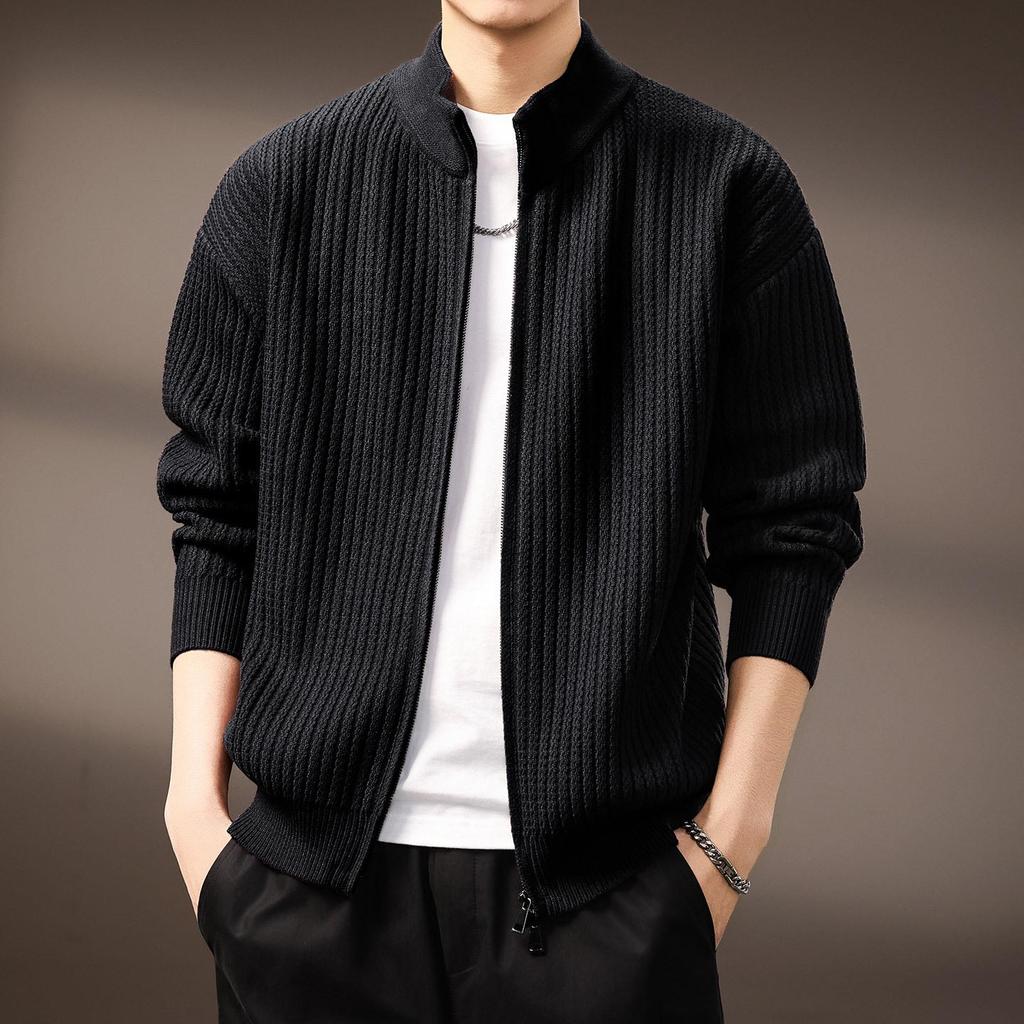 Men's High-End Stand Collar Cardigan Knit Jacket - Autumn/Winter Trendy Loose Sweater