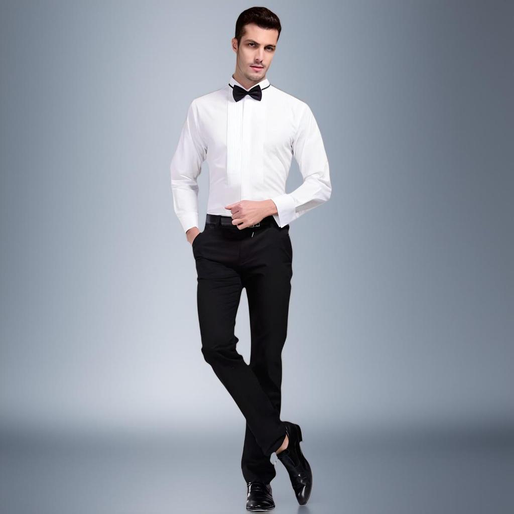 Herren Langarm Schwarz & Weiß Bühnenperformance Hemd