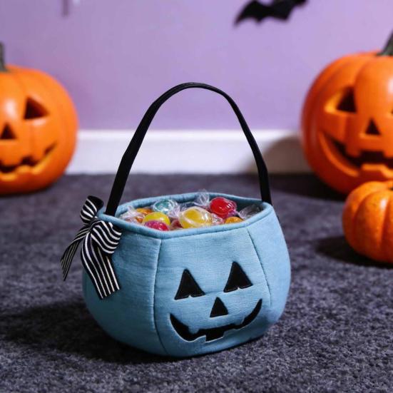 Durable Candy Storage Bag Halloween Pumpkin for Kids, Trick or Treat Tote Eye-catching with Handle, Reusable Snack Bucket Party Favors