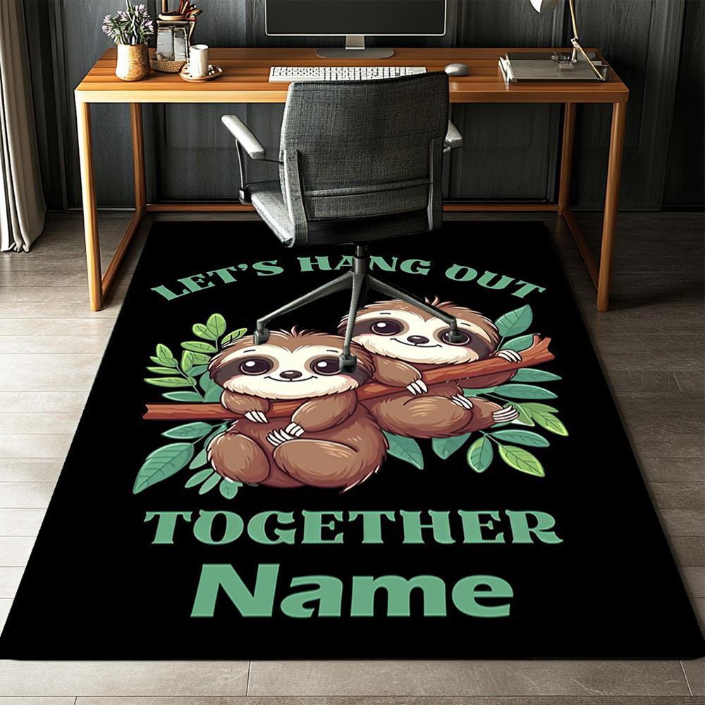 Custom Name Sloth Printed Carpet,Rug for Office Chair Living Room Bedroom Kitchen Room Decor Gifts.