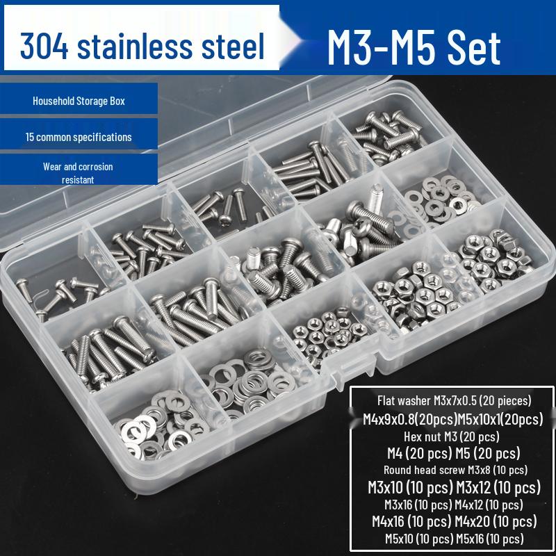 304 Stainless Steel Phillips Pan Head Screw Set for Switch Socket Panel, M3/M4/M5 Sizes