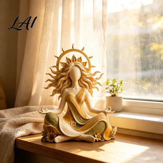 Rustic Interior Decorations Meditating Sun Goddess Resin Statue Yoga Spiritual Figurine Boho Zen Home Office Decor Style Desktop Ornament