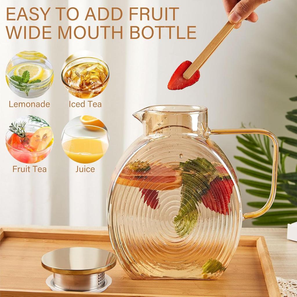Snail Glass Pitcher 2.5L 84oz Large Iced Tea Pitcher with Handle Lids for Fridge Door Water Jug Sun Tea Bottles Cold Water Cups