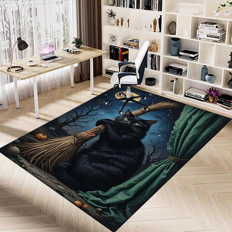 1pc Halloween Cat Carpet Anti Slip Polyester Floor Mat for office.Bedroom