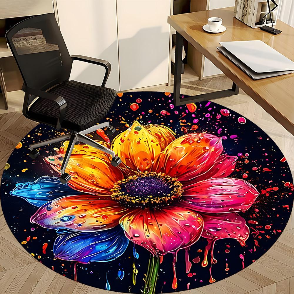 1 Stück Blume Blüte Büro Runder Teppich, Innenmatte Geeignet Für Büro, Unter Bürostühlen Schlafzimmer Wohnzimmer Heimdekoration, Raum Deko D070