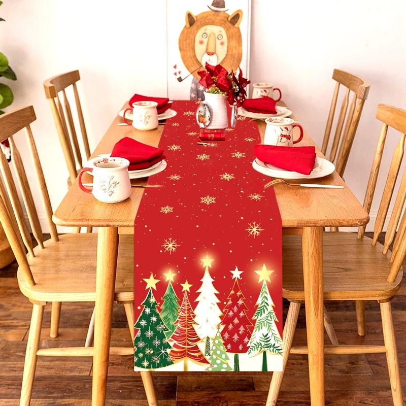 Christmas Table Runner Merry Xmas Home Decoration Ornament for Christmas Party Dinner Happy New Year Indoor Table Decor Accessory Supplies