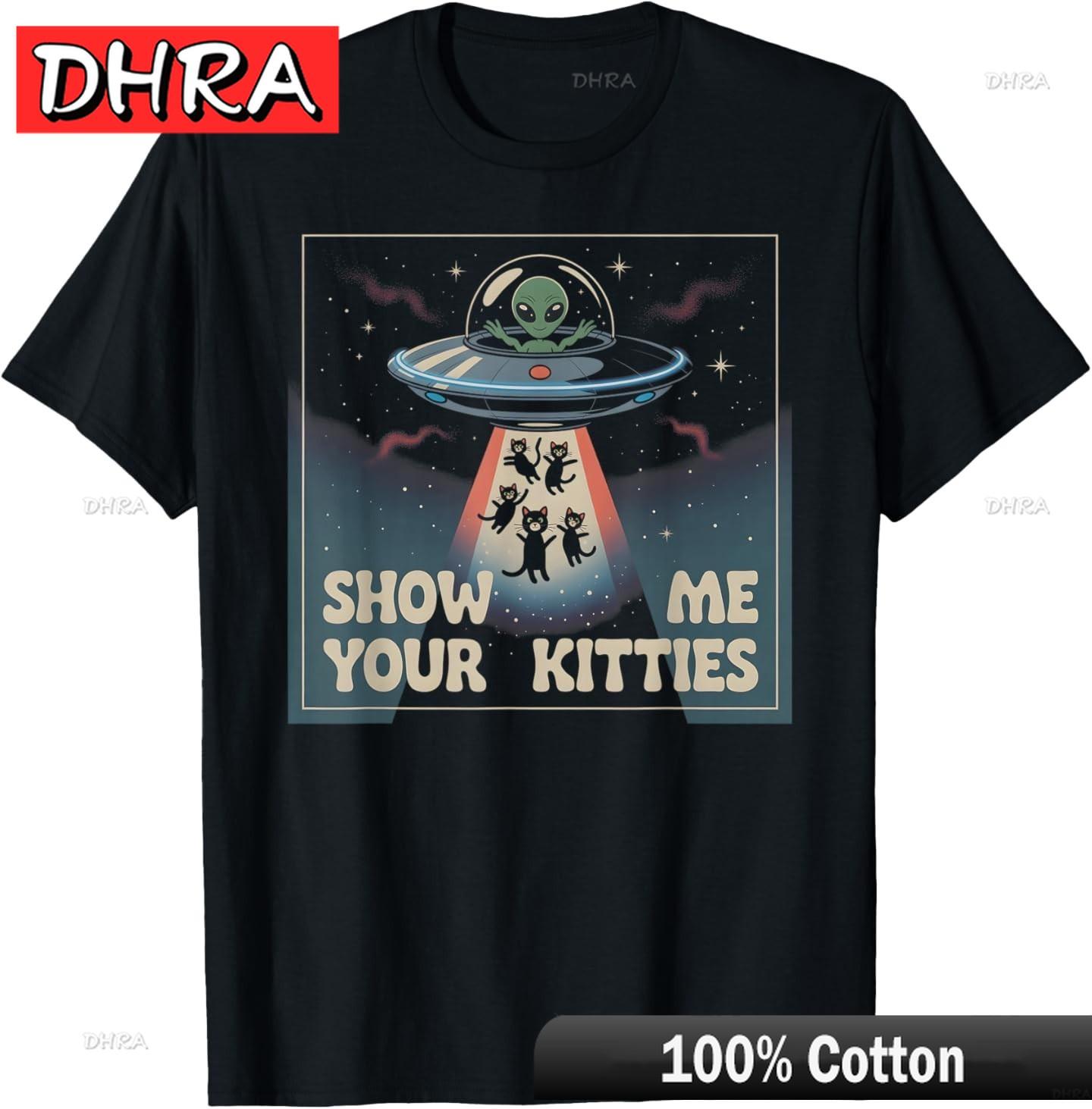 Cute Show ME Your Kitties Cat Lover UFO Believer Alien Meow TShirt Cool Edgy Minimalist Tees Clothing for Gym Shirts Slogan S