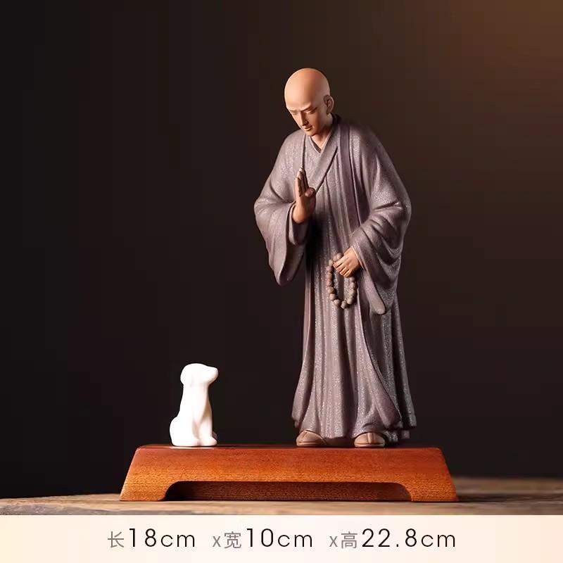 Zen Little Monk Buddhist Shami Meditation Sculpture, Ceramic Figurines, Tearoom Fengshui Chinese Statues for Decoration, Gift
