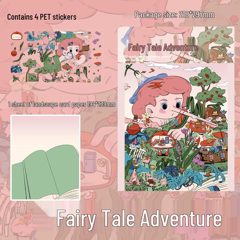PET Large Format Fairy Tale Adventure Scenery Stickers - Set of 4 Sheets for DIY Miniature Creative Journals