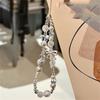 Ins Cute Rhinestone Love Heart Bow Pendant Beaded Mobile Phone Chain Wristband Camera Keychain For iPhone Bag Girl Hanging Rope