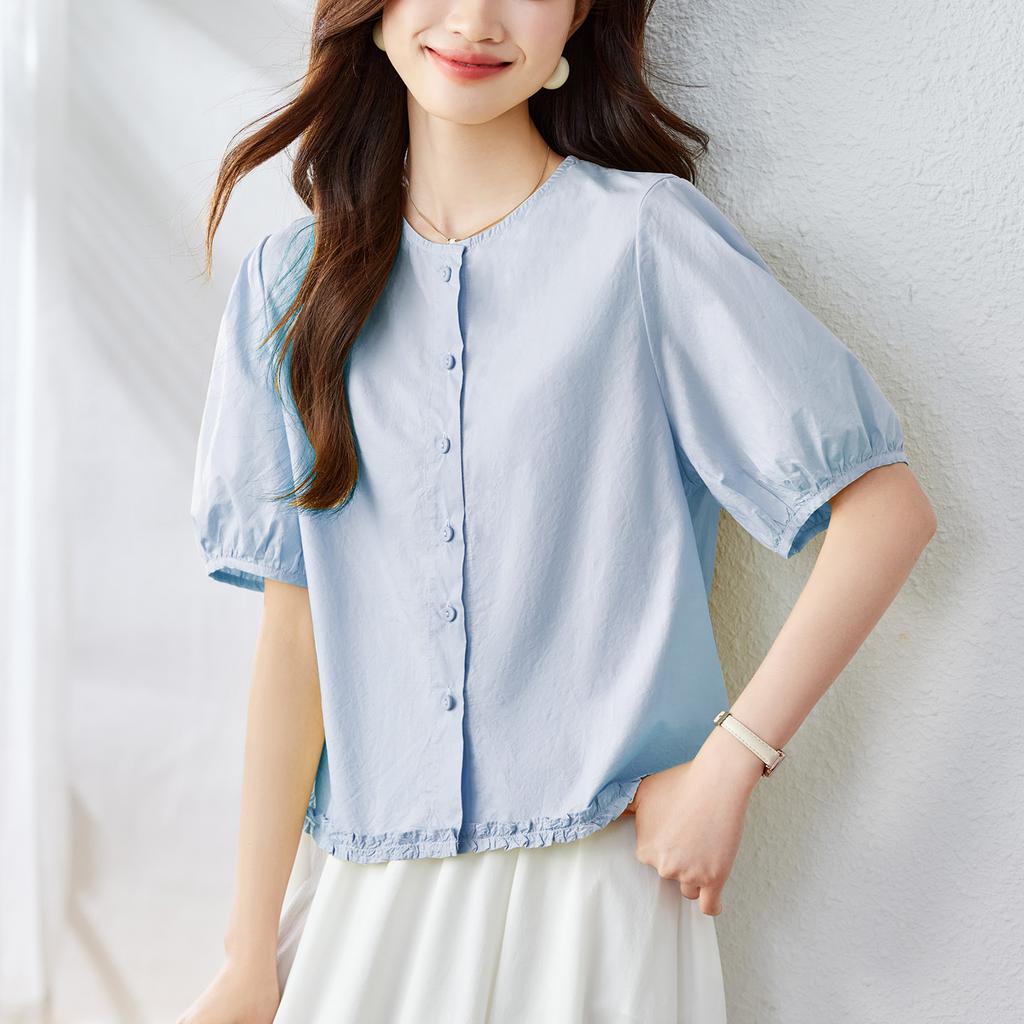Pure Cotton Short-sleeved Shirt for Women In Summer New Korean Style Simple Temperament Small Versatile Shirt for Women