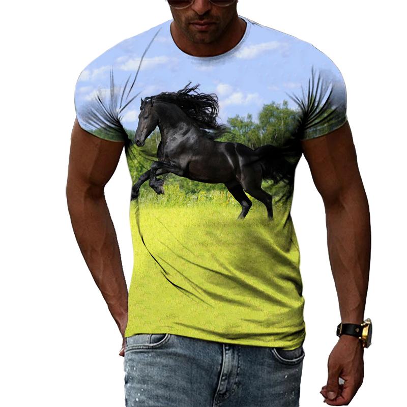 Summer Trendly Men Taste Cool Style Horse Graphic T Shirts Fashion Casual Personality Hip Hop Harajuku Print Streetwear T-shirt