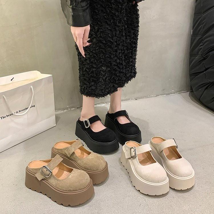 Small man heightens platform Mary Jane single shoes women's 2025 spring and summer new Japanese retro versatile bag head half slippers