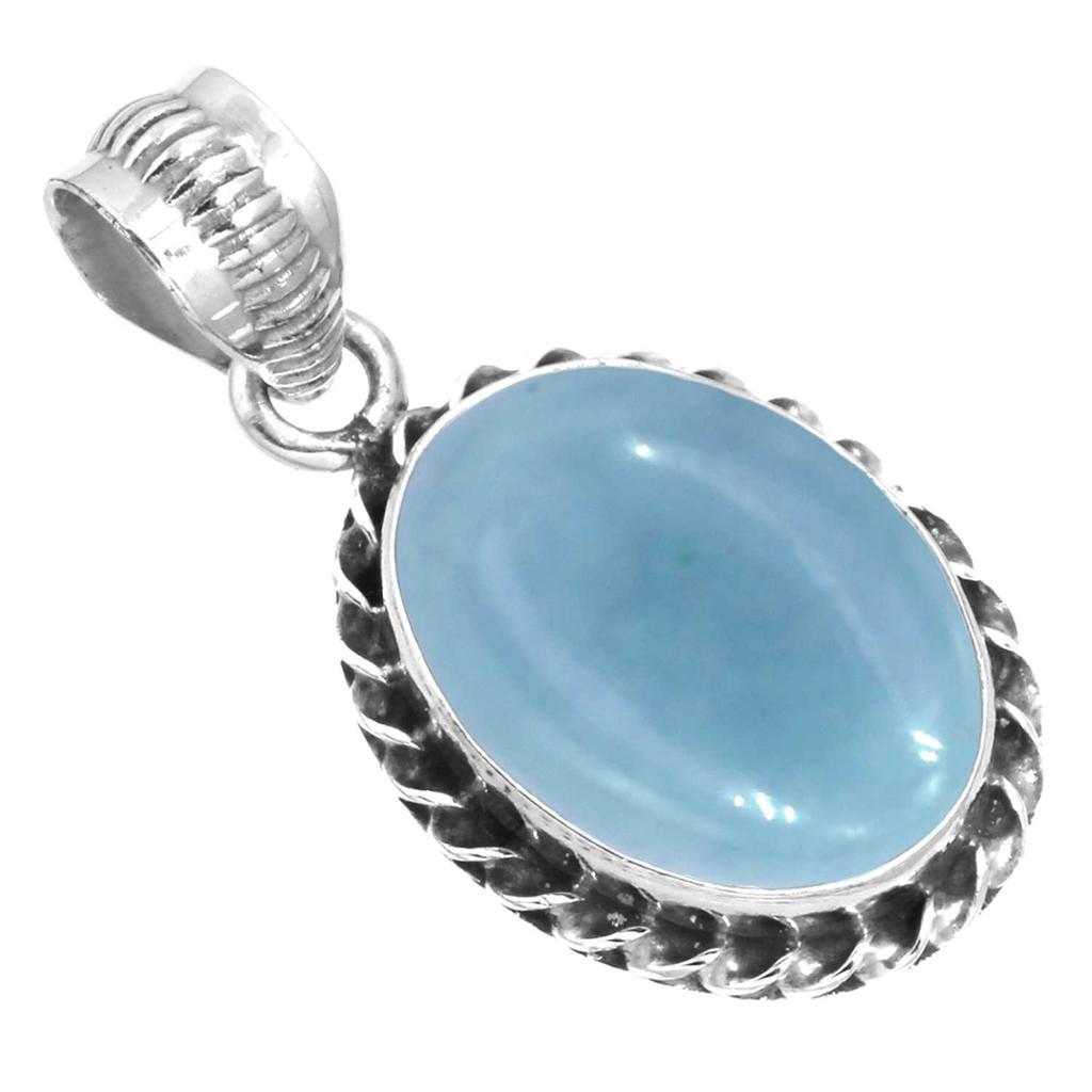 925 Sterling Silver Pendant Women Gemstone Handmade Jewelry Engagement Gift Amazonite Angelite Blue Opal Botswana Agate Mohave Azurite Chrysocolla