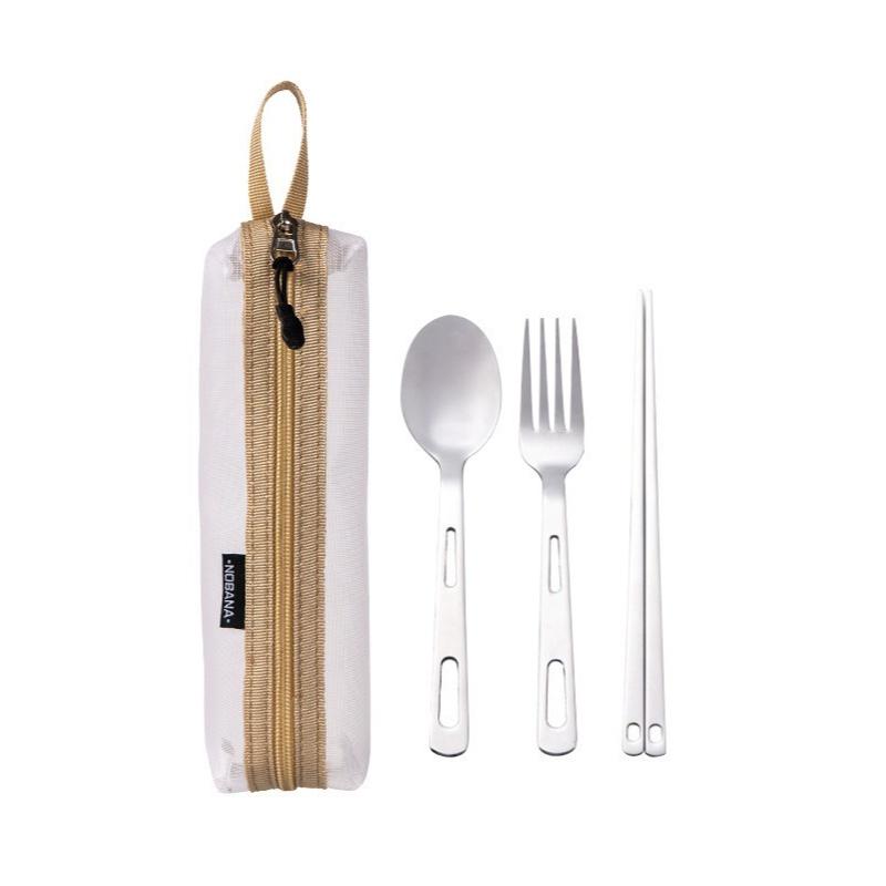 Outdoor Tableware Set Camping Travel Portable Single Tableware Combination Stainless Steel Chopsticks Spoon Fork Three-piece Set