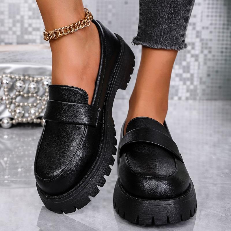 

Модные женские туфли на толстом каблуке, осенние новинки, с круглым носком, с глубоким вырезом, на толстой подошве, с мягкой подошвой, противоскользящие, износостойкие, низкие туфли 43 чёрный