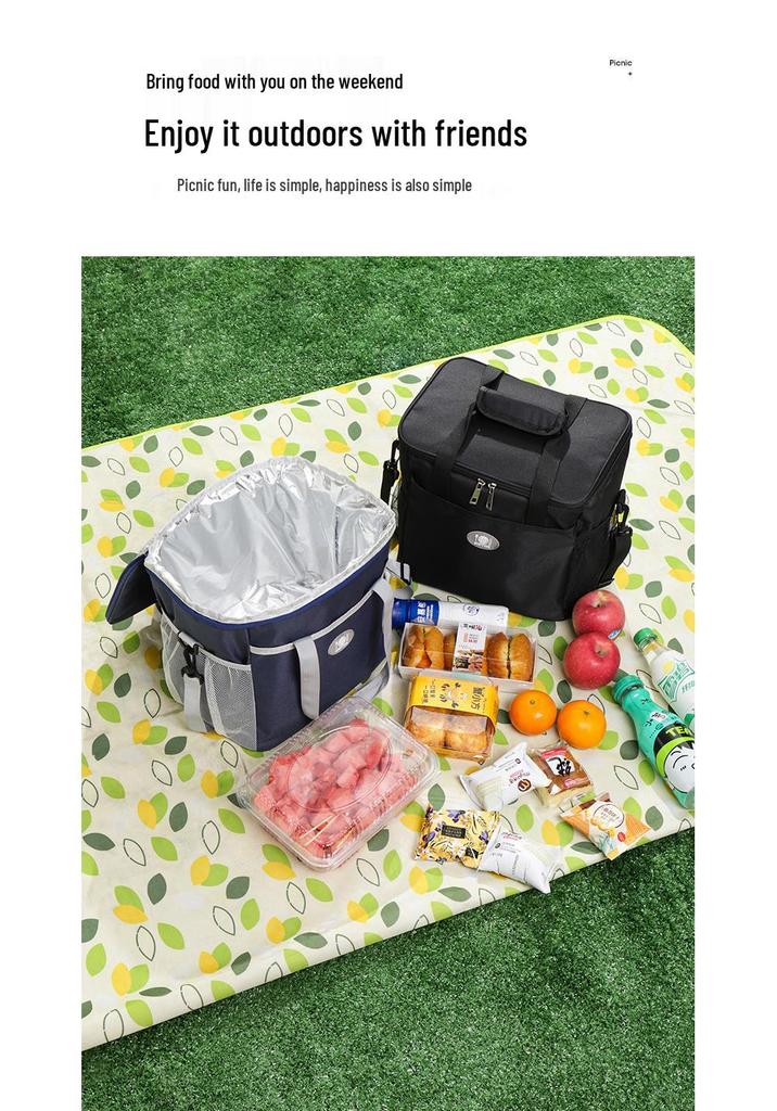 Large Capacity Insulated Picnic Bag with Ice Pack, Portable and Durable Lunch Box, Aluminum Foil Lining, Thickened Bento Bag for Outdoor Use.
