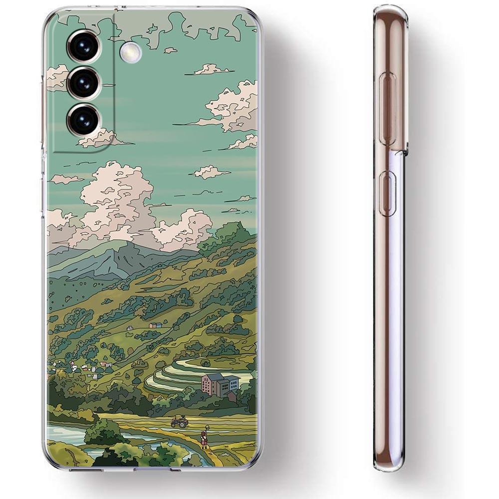 INS Japan Sunset Scenery Clear Phone Case For Samsung Galaxy S23 S22 5G S20 Ultra S21 FE 5G S10E S9 S8 S10 Plus Soft Back Cover