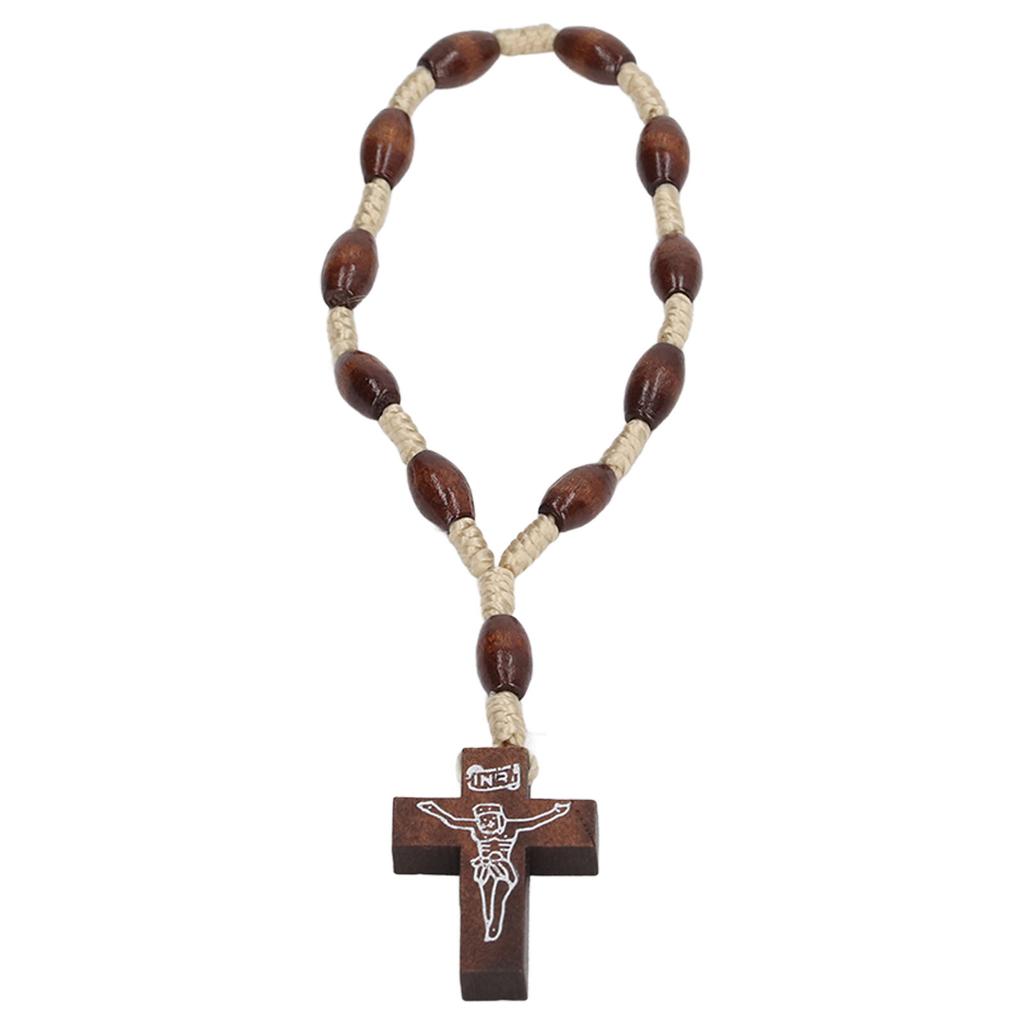 Wooden Rosary Small Portable Strong Wood Crucifix Style Hand Carved Catholic Rosary for Baptism