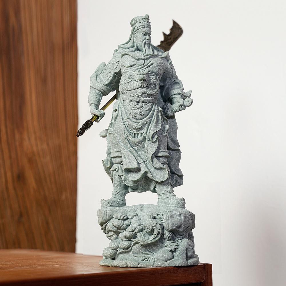 Posąg Guan Yu Chiński Bóg Wojownik Lojalności Bogactwa Ręcznie Rzeźbiona Rzeźba z Żywicy do Domu  Dekoracja Sukcesu w Biznesie Ochrona Prezent
