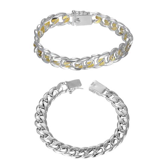 Bracelet unisexe en alliage inoxydable avec chaîne creuse, couleur unie, construction robuste, lustre, punk, hip-hop, poli, cadeau d'anniversaire, bijoux