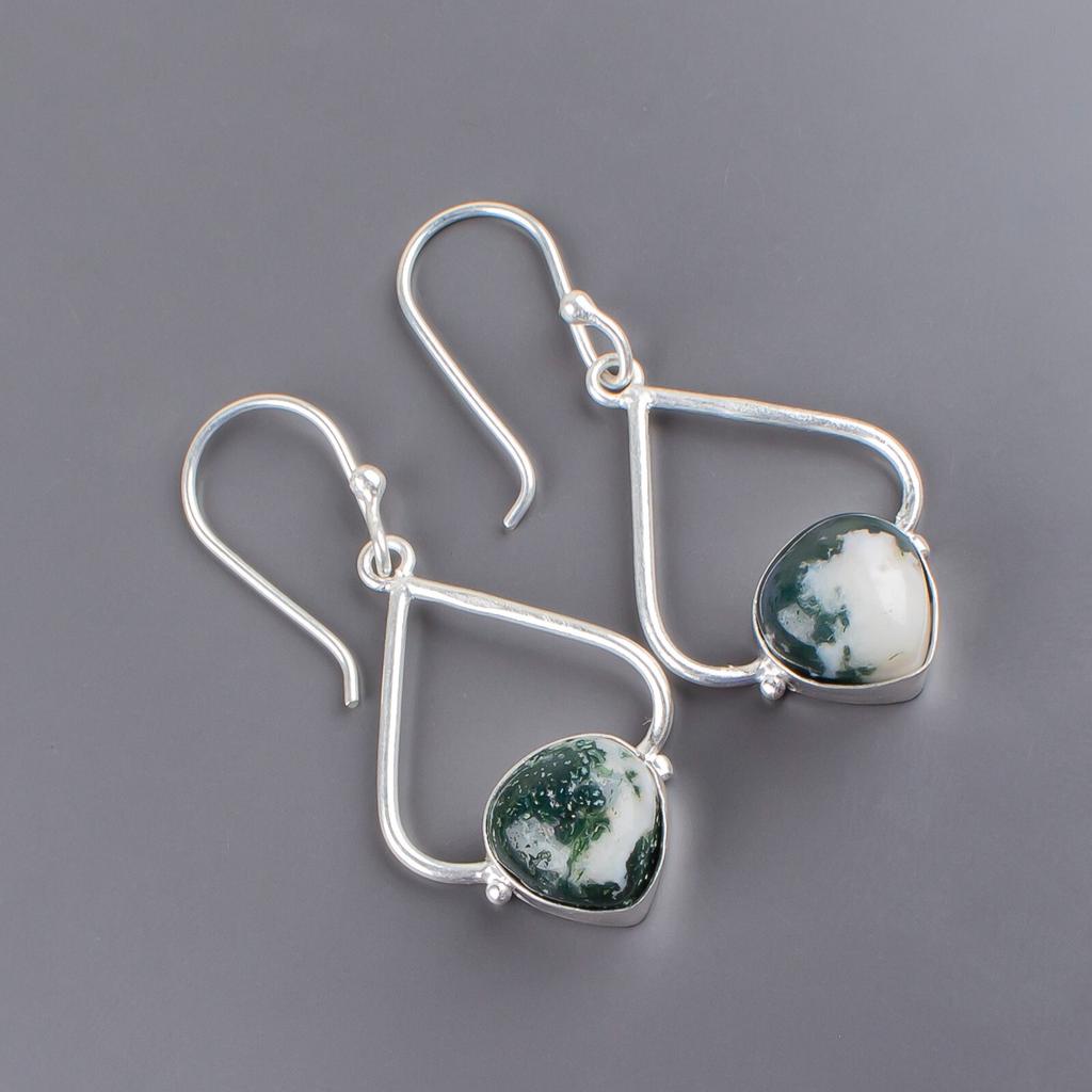 Moosachat Edelstein925 Sterlingsilber Stilvoller Schmuck Ohrringe Für Hochzeitsgeschenk EE-33-25