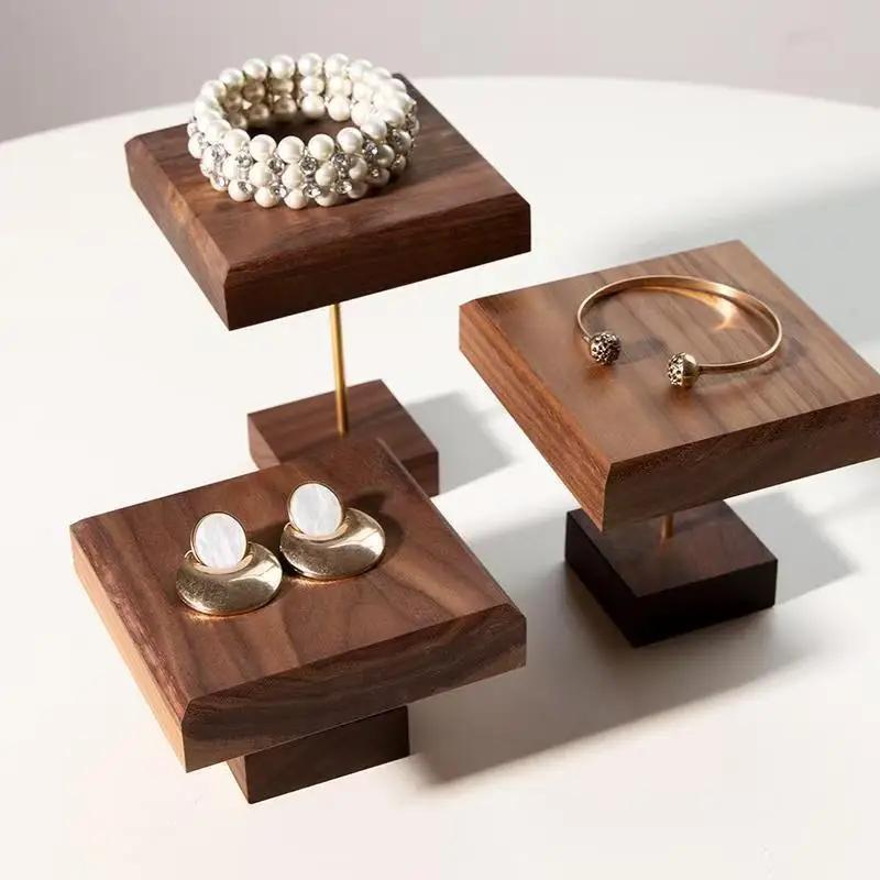 Jewelry Decorative Shelves Display Stands Black Walnut Jewelry Ladder Display Shelf Earrings Ring Tray Props Home Decor