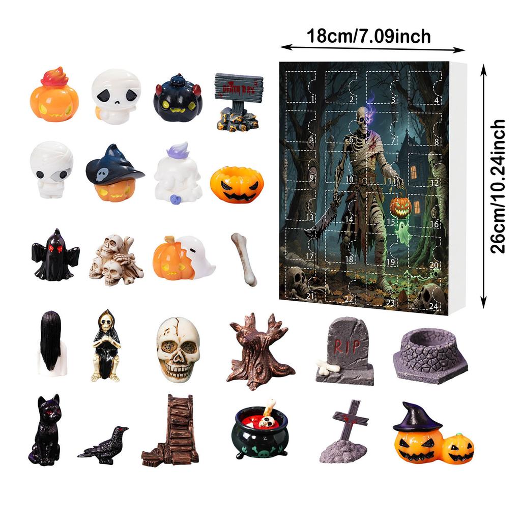 Halloween Advent Calendar 2025 24 Days Halloween Countdown Calendar with 24 Pieces Pumpkin, Ghost, Skull Mini Figures Decor
