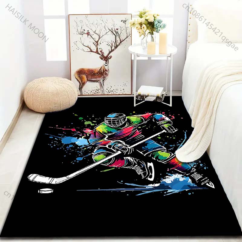1PC Colorful Ice Hockey Player Illustration Carpet for Living Room Bedroom Sofa Home Decor Rus Non-slip Floor Mat Luxury Gift