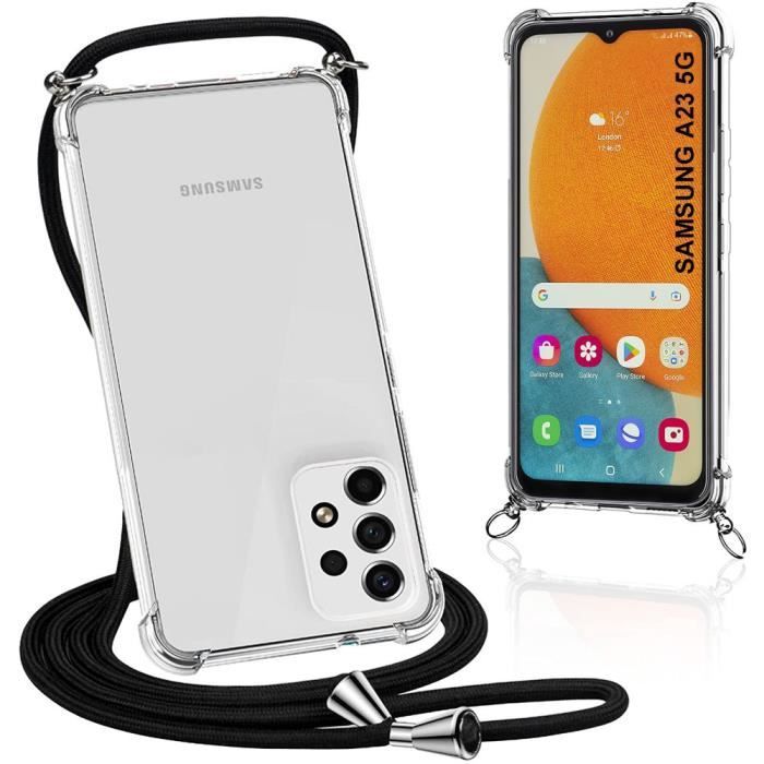 Coque de protection pour Samsung Galaxy A23 5G - BOOLING - Transparent avec cordon noir - Protection renforcée