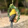 Bird On Wreath Figurine Resin Bird Hanging Decoration Garden Tree Hanging Bird Statue for Patio Porch Terrace Windows