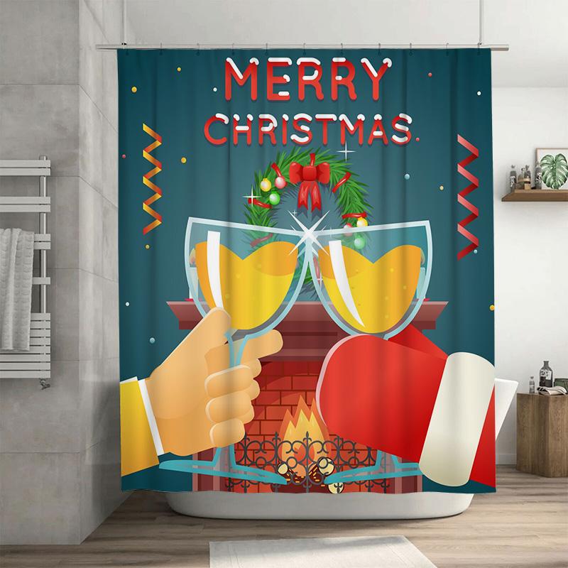 

TU Christmas Shower Curtain Festive Holiday Decor Bathroom Fabric Waterproof Red Green Snowman Reindeer Pattern Xmas Home Decor 90x180cm35x71in