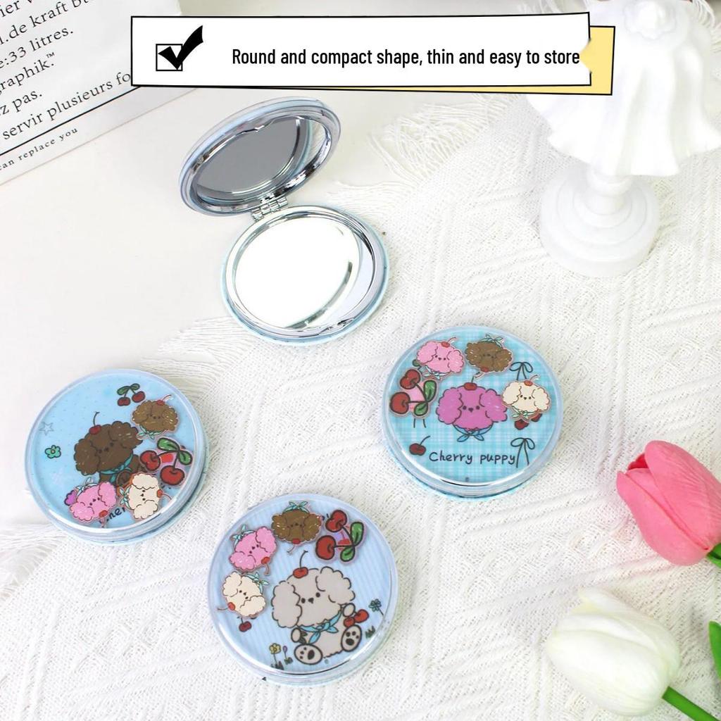 Cherry Dog Compact Makeup Mirror: Cute, Round, Folding Pocket Mirror for Girls and Students
