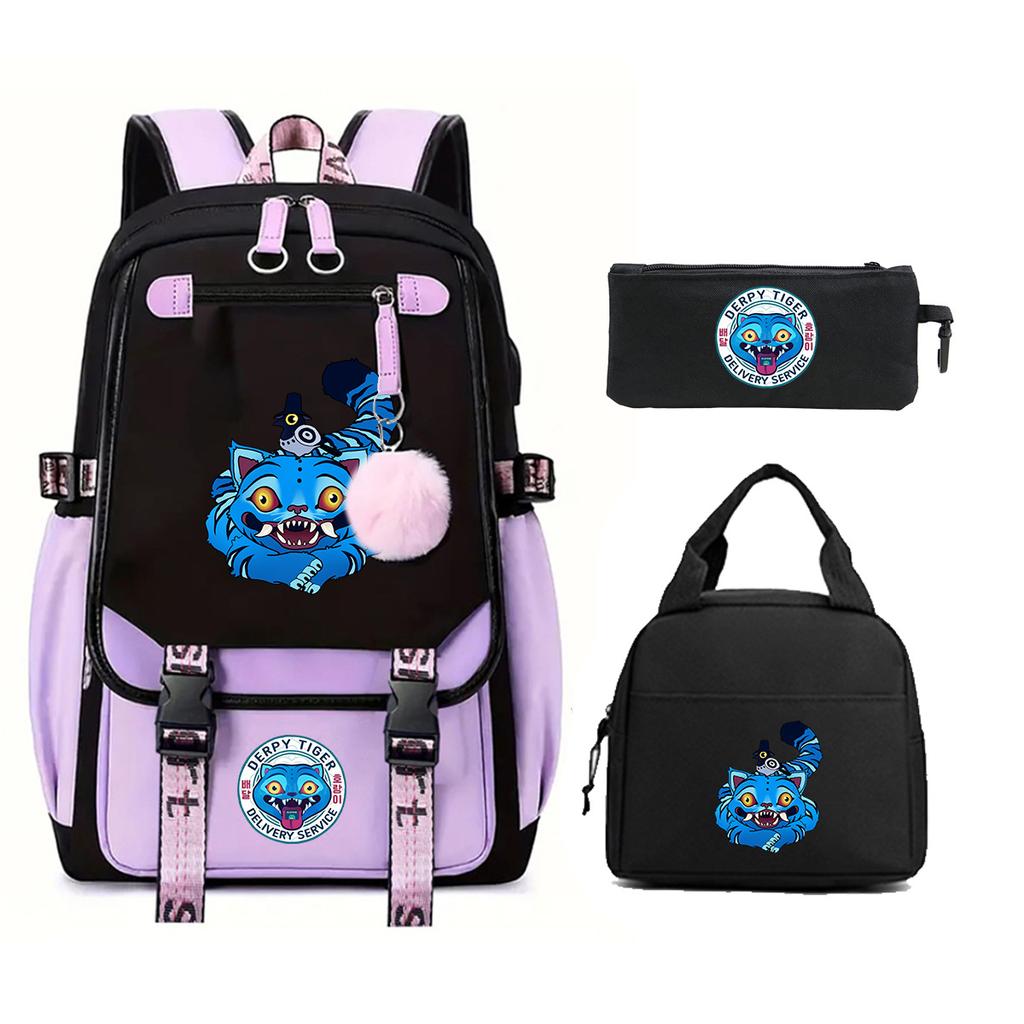 Animation Cartoon Printing Large Capacity Student School Bag Children'S Meal Bag Casual Pencil Bag Three-Piece Set