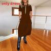Basic Solid Color Long Sleeve Dress For Work And Casual Wear With High Waist For Winter