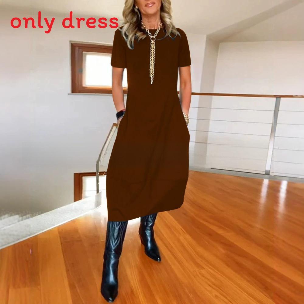 Basic Solid Color Long Sleeve Dress For Work And Casual Wear With High Waist For Winter