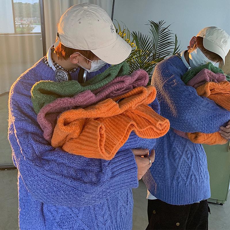 Pánský svetr podzim zima s grafickým vzorem s falešným rolákem pletené pulovry ležérní oblečení Harajuku