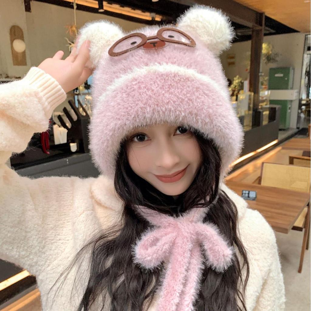 Japanese Style Cute Plush Hat: Women's Warm Knitted Beanie for Autumn/Winter