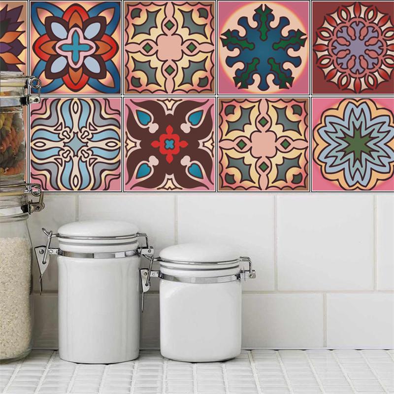 Moroccan Style Peel & Stick Self-adhesive Wall Tiles Vintage Colorful Waterproof Decals for Kitchen Bathroom Living Room Decor DIY Home Stickers