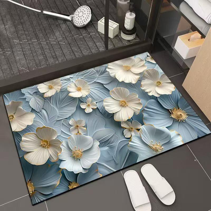 Flower Printing Bathroom Thickening Mat Bath Non-slip Carpets In Wash Basin Bathtub Side Floor Rug Shower Room Doormat Memory Foam 3D Pad