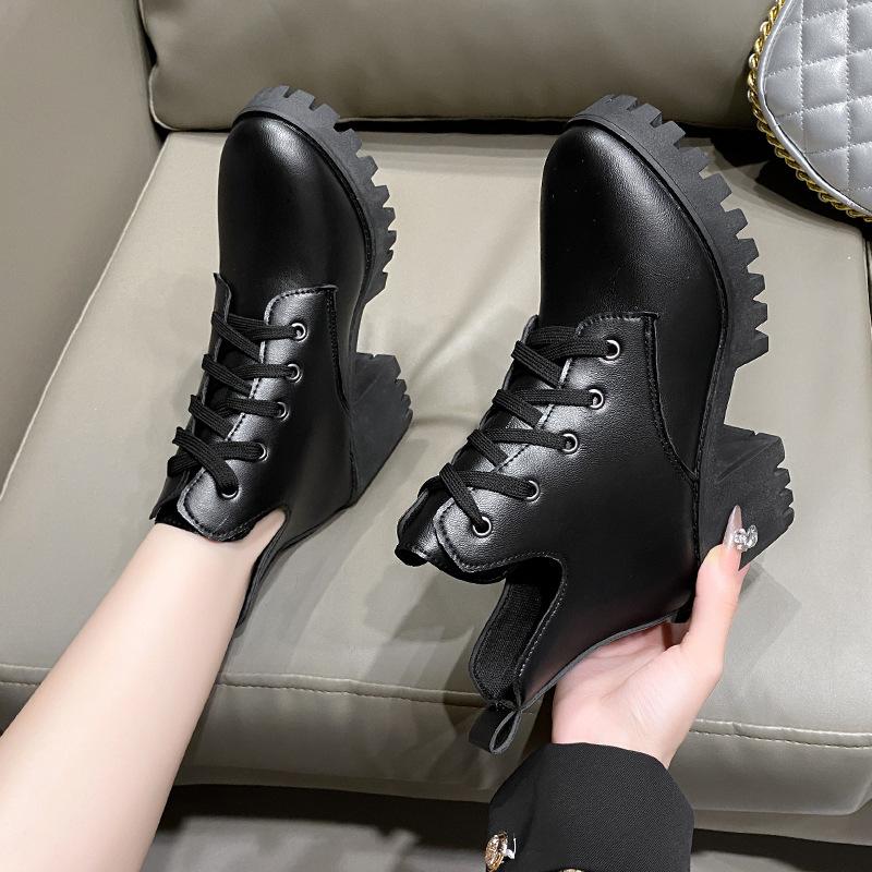 Martin Boots Autumn and Winter New Round Head Zipper Platform British Style Thick Heel Short Boots