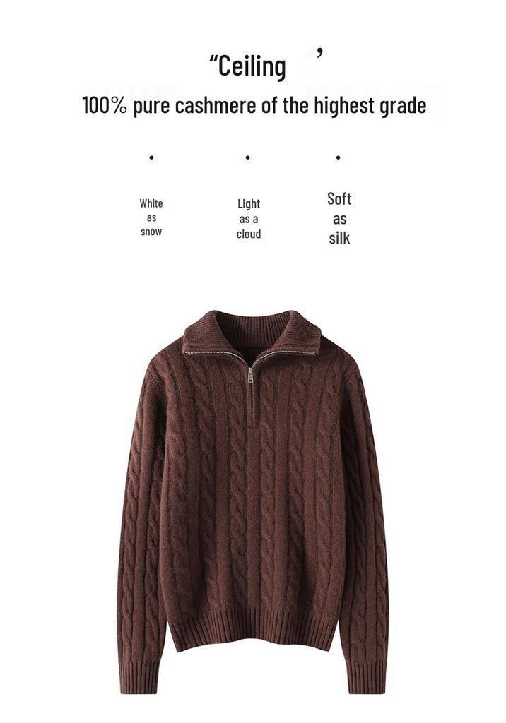Women's Cashmere Sweater: 2026 Full Cable Knit, Solid Color, Long Sleeve, Half Zip Pullover for Autumn/Winter.