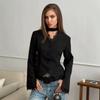 Elegant Lace V Neck Waist Cinched Slim Fit Women Blazer Outerwear
