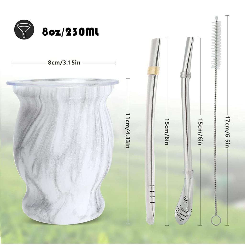 Přírodní kalabasa na Yerba Maté/Čajový šálek se sadou víček (Originální tradiční nádoba na maté - 230 ml) | Obsahuje 2 Bombilly (Brčka na Yerba Maté)