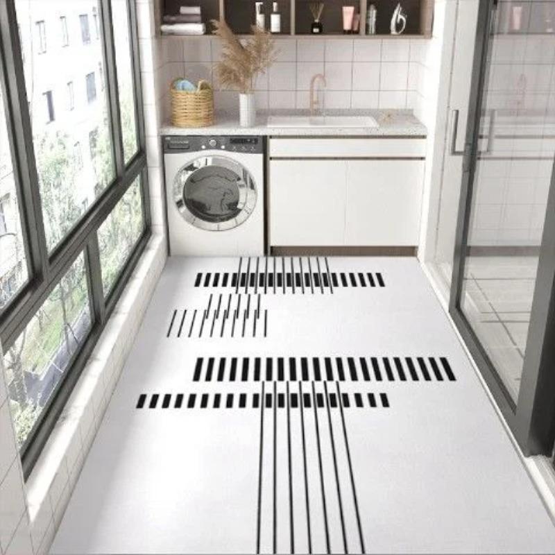 Striped PVC Kitchen Carpet Living Room Non-slip Leather Rugs Thick Entrance Door Mat Balcony Waterproof Oil-proof Large Area Rug