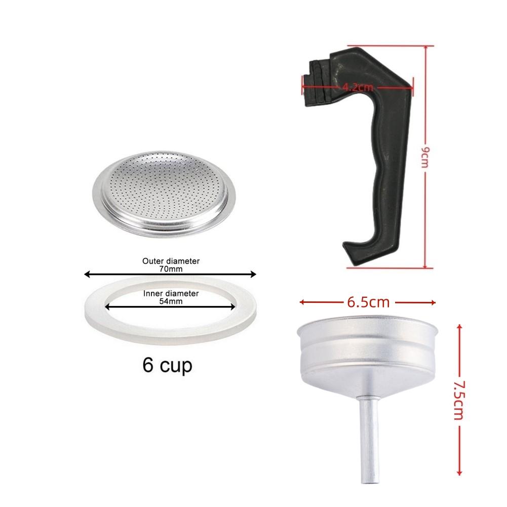 Espressokaffe Moka Kanna Reservdelar För 1/3/6/9/12 Koppar Moka Kanna Handtag Packning Tätning Tratt Filter Tillbehör