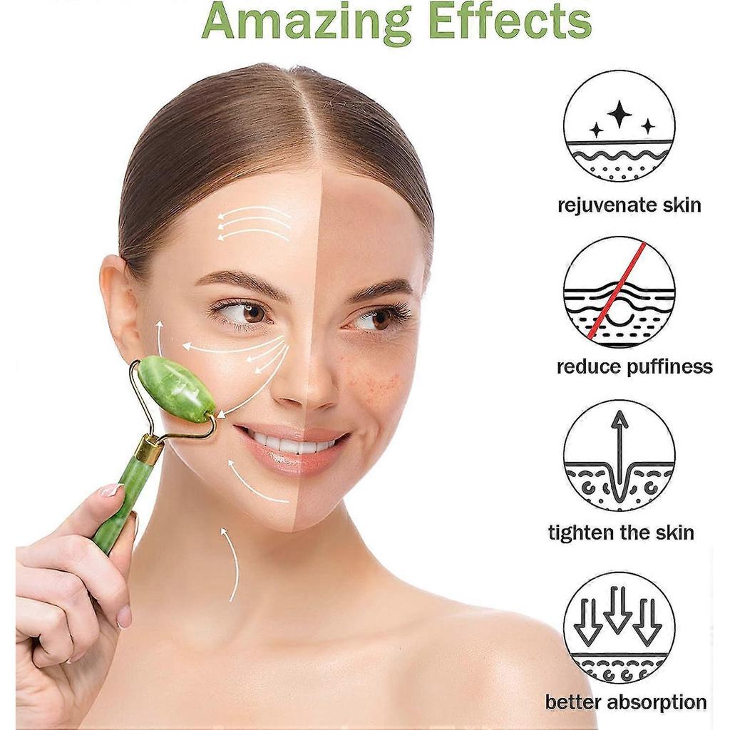 Dww- Jade Roller for Face and Gua Sha Massage, Double Ended Jade Roller and Natural Massage Stone with Storage Bag for Anti-Aging and Anti-Wrinkle Tre